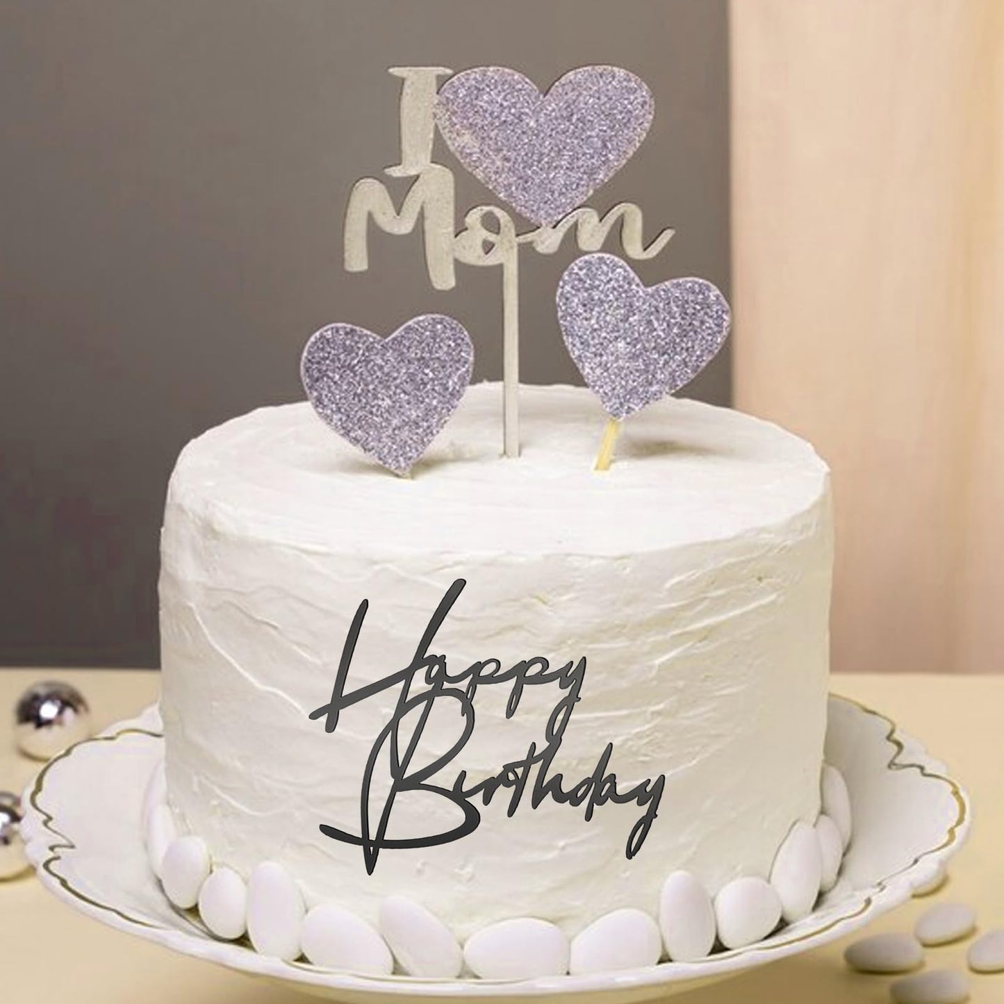 6 Pcs Happy Birthday Side Cake Toppers Black Mirror Side Cake Toppers Diy Acrylic Glitter Cake Inserts Celebration Birthday Part