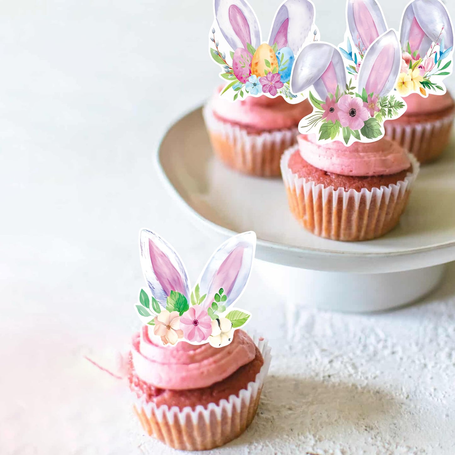 42Pcs Edible Easter Bunny Ear Cupcake Toppers Wafer Paper Happy Easter Cake Picks Easter Theme Birthday Party Spring Kids Cake D
