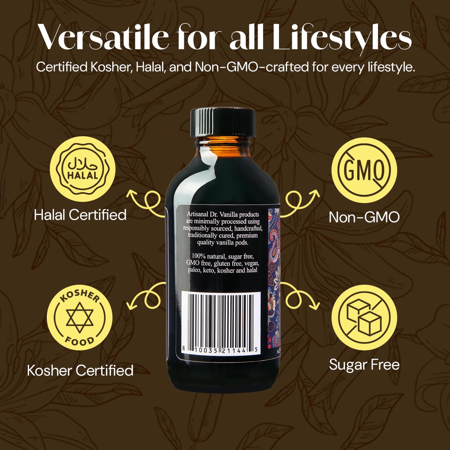 DOCTOR VANILLA ARTISANAL Organic Vanilla Extract,   -Free, Halal Certified, 4 Oz Bottle