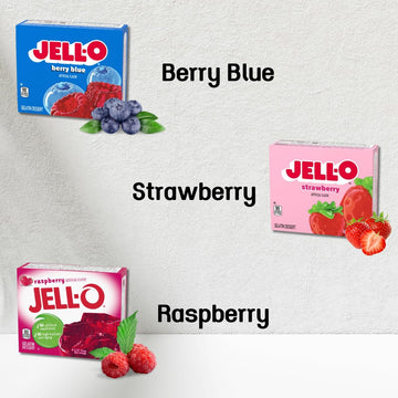 Gelatin Variety Pack, 6 Flavored Instant Jelly Dessert Mix, Blue Berry, Strawberry, Raspberry, Lemon, Orange and Lime (3oz/Pack