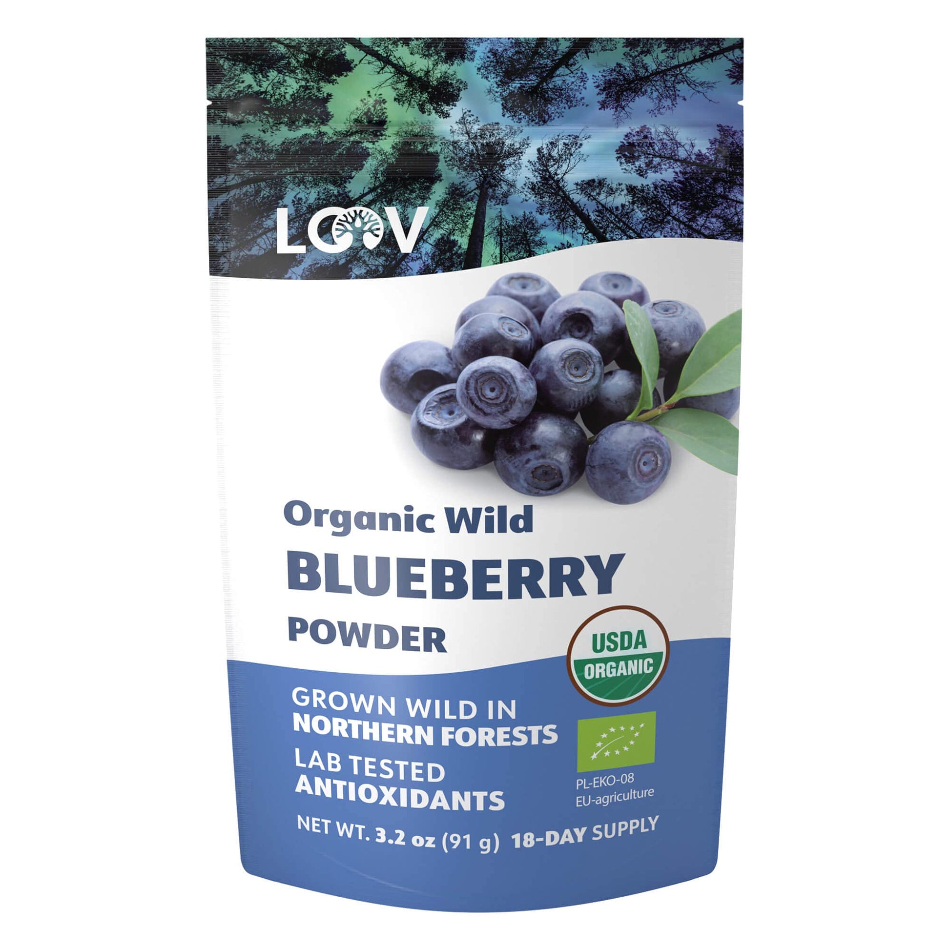 Loov Organic Wild Blueberry Powder - 18-Day Supply, 32 Oz, Good For Smoothie  Breakfast, Freeze-Dried, From Northern Europe, No