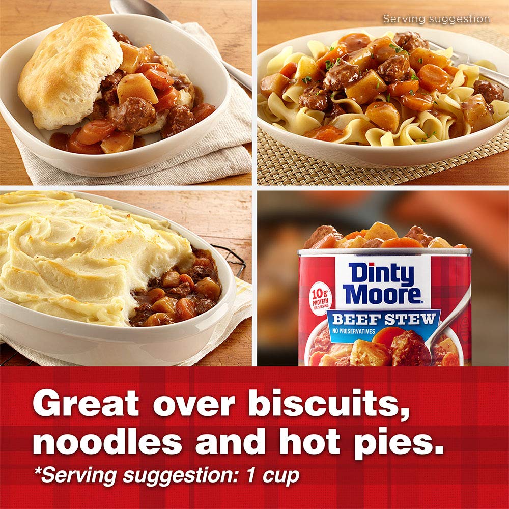 DINTY MOORE Beef Stew, 15 oz (16 Pack), Fully Cooked & Ready-To-Eat with Fresh Potatoes & Carrots, Gluten-Free, 10g Protein, No