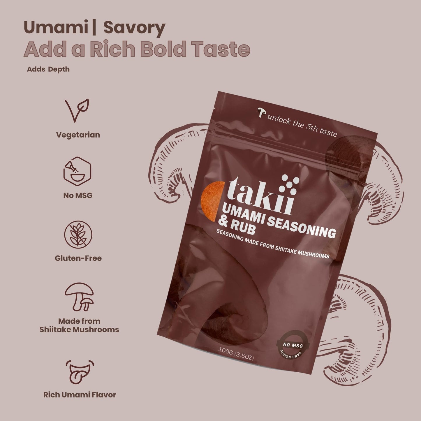 Takii Umami Powder, Magic Shiitake Mushroom Seasoning, Add Instant Flavor And Depth To All Your Favorite Dishes (3.5 Ounce (Pack
