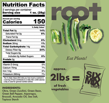 Root Foods SixMix Chips, Natural Veggie Snack, Non-GMO Vegetable Crisps, Good for Adults, Kids, Vegan, Gluten Free, Halal (SixMi