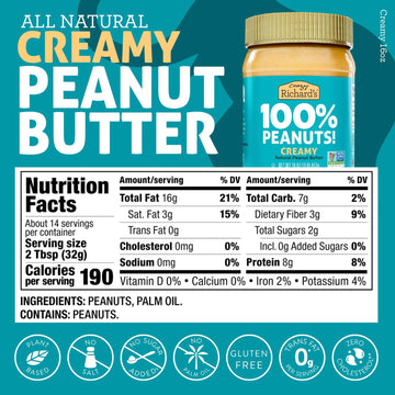 Crazy Richards Creamy Vegan Peanut Butter, 100% All-Natural, No Added Sugar, 32 Ounce (Pack of 2)