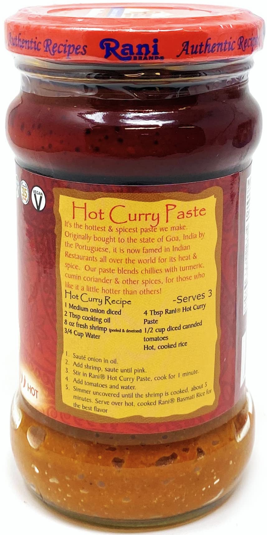 Rani Curry Paste Hot (Spice Paste) 10.5Oz (300G) Glass Jar ~ No Colors | All Natural | Non-Gmo | Vegan | Gluten Free | Indian Or