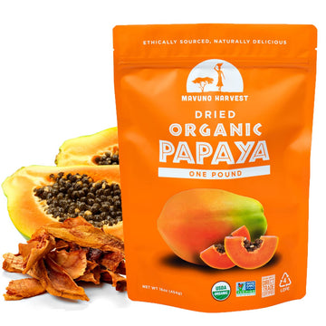 Mavuno Harvest Papaya Dried Fruit Snacks | Organic Dried Papaya Slices | Gluten Free Healthy Snacks for Kids and mature-themeds | No Sugar Added  Vegan  Non GMO  Direct Trade | 1 Pound Resealable Bag