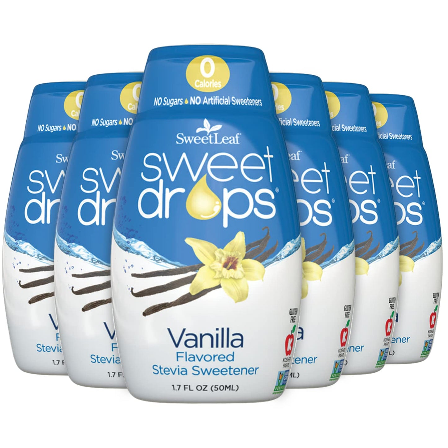 SweetLeaf Sweet Drops Vanilla Stevia Liquid Sweetener, 0 Calorie, 1.7 Fl Oz, Pack of 6, Keto Friendly