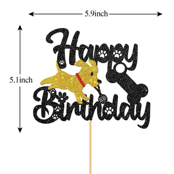 Monmon & Craft Happy Birthday Dog Cake Topper/Puppy Birthday Cake Decor/Baby Shower/Pet Dog 1St Birthday Party Decorations - Bla