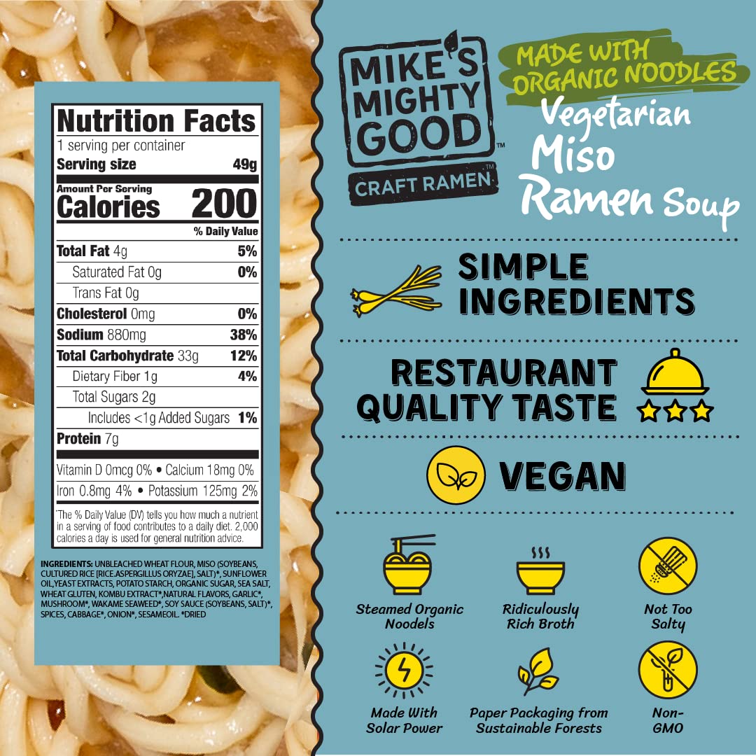 Mike'S Mighty Good Vegetarian Miso Ramen Soup - Instant Ramen Noodles Cups - Organic Instant Noodles - Non-Gmo Noodle Soup - Veg