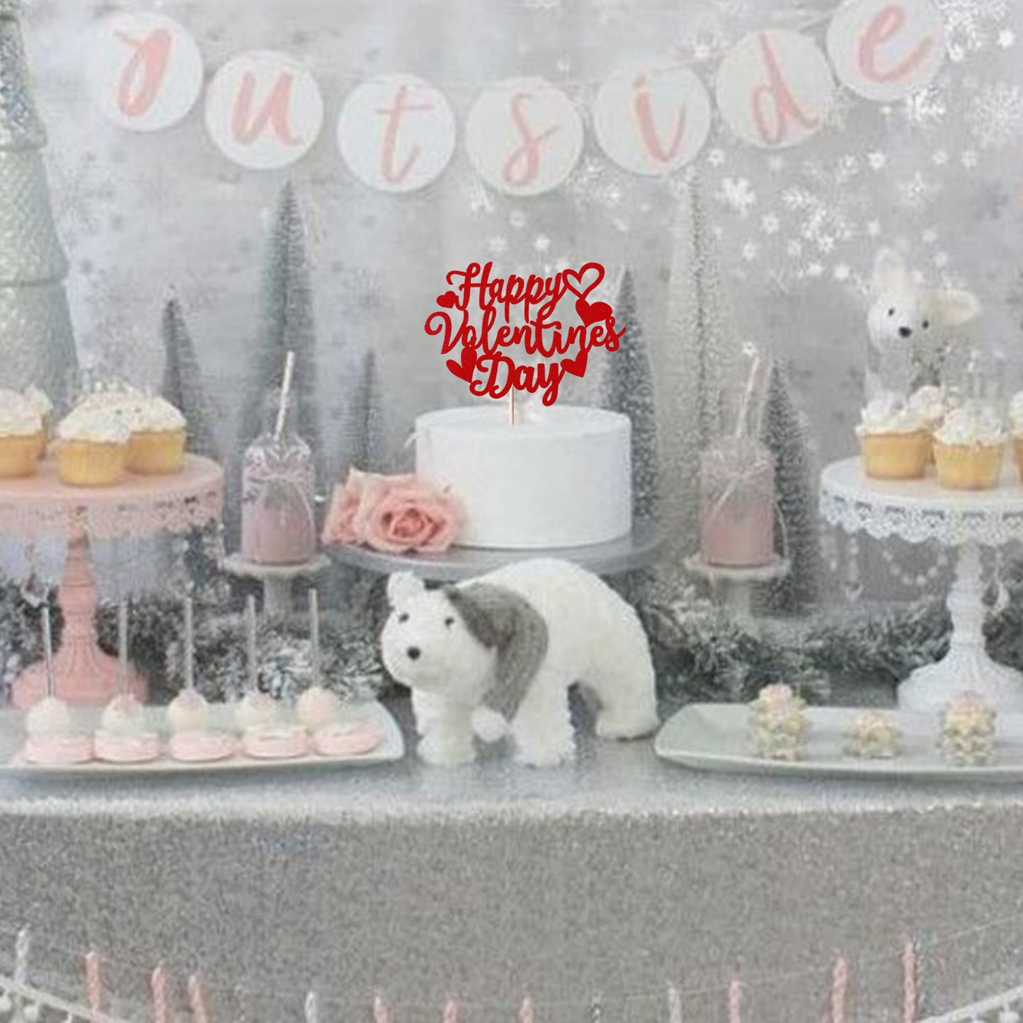 1 Pack Happy Valentines Day Cake Topper Glitter Sweet Heart Love Be Mine Valentines Cake Pick For Valentines Day Engagement Theme Birthday Party Cake Decorations Supplies Red