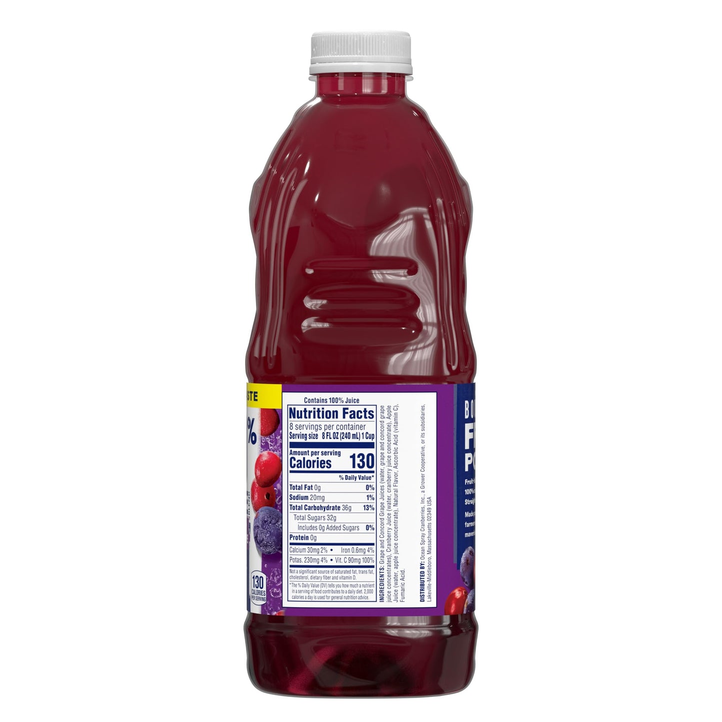 Ocean Spray 100% Juice Cranberry G  Blend, 64 Fl Oz Bottle, Pack of 8, Cranberry Concord G