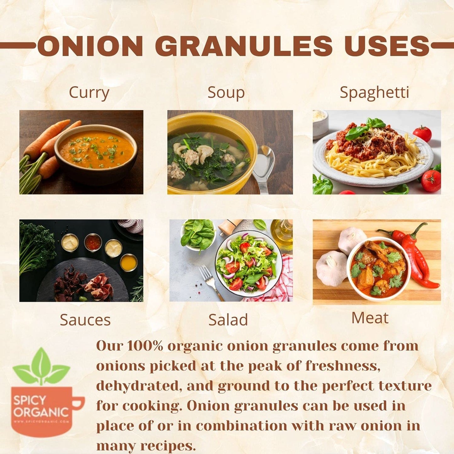 SPICY ORGANIC Onion Granules - USDA Organic Non-GMO Culinary Onion - 8 Ounce
