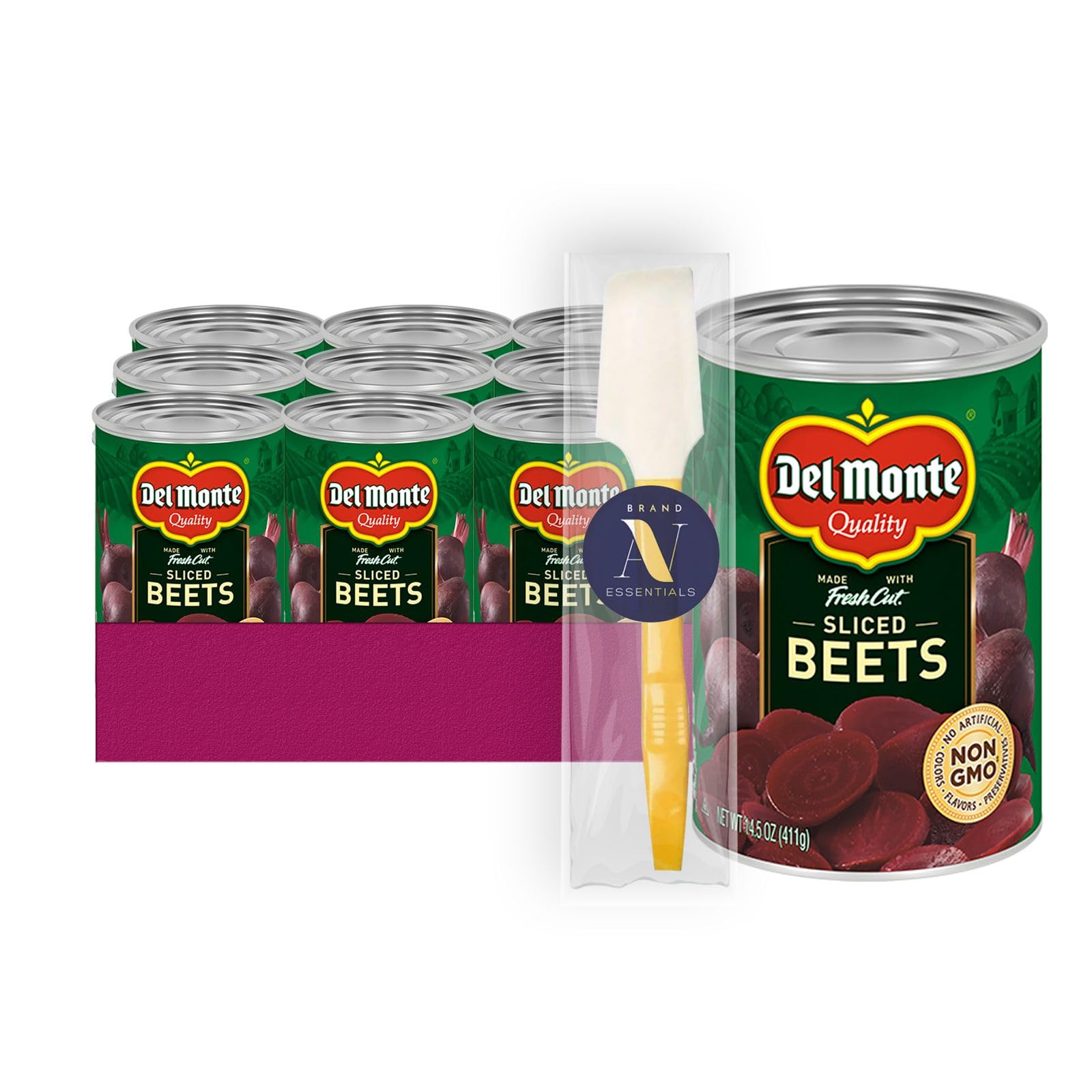 Del Monte - Lavinia Essentials Bundle: 12- Pack of Sliced Beets Canned Vegetables 14.5 oz Can + 1 Utility Prop