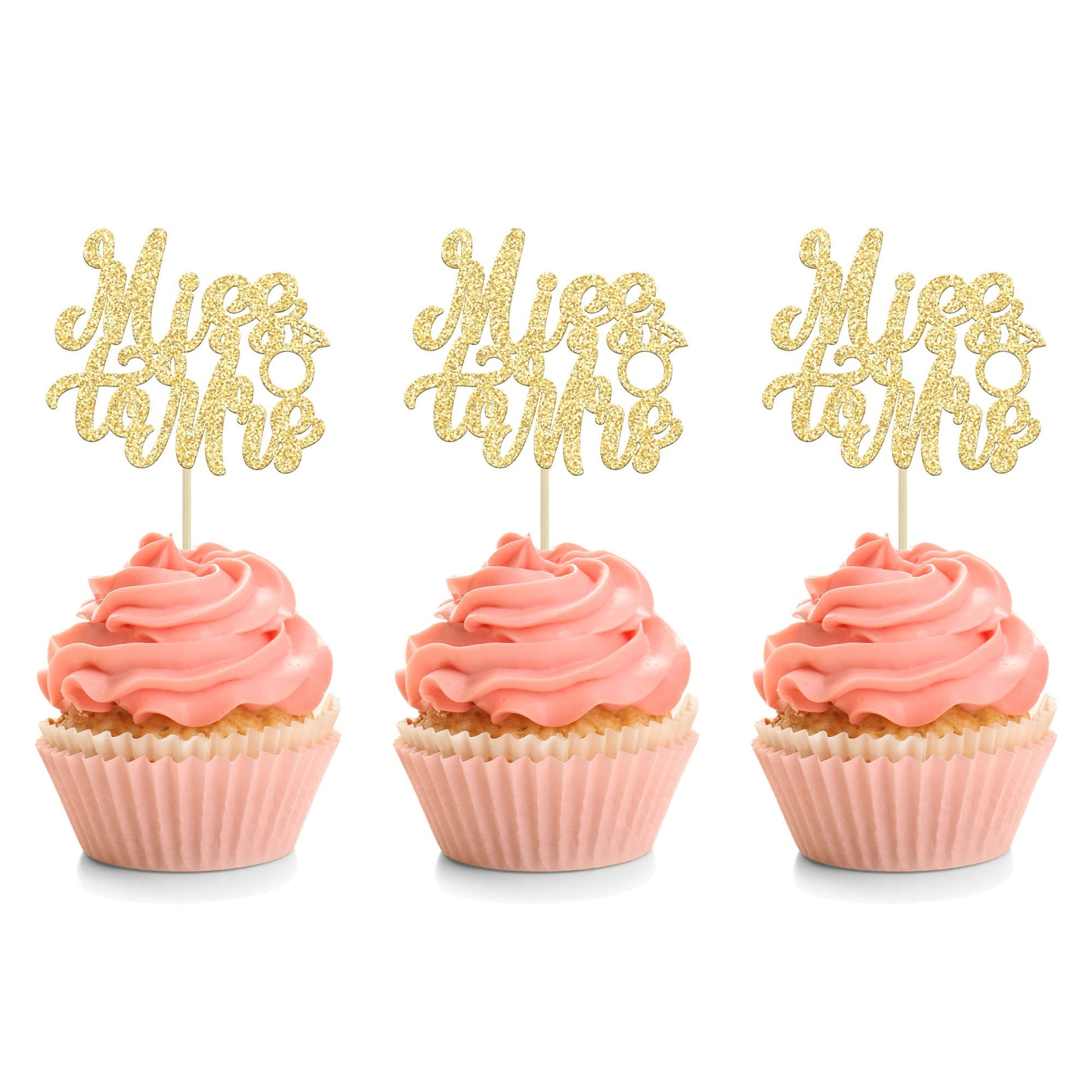 24Pcs Gold Glitter Miss To Mrs Cupcake Toppers Wedding Bridal Shower Cupcake Pick Decorations For Bridal Shower Wedding Engagement Bachelorette Party Supplies