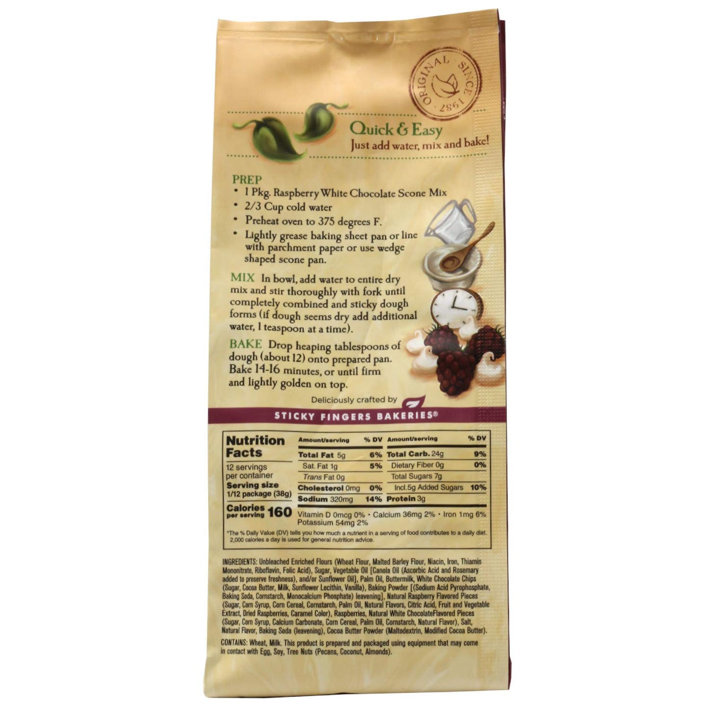 Sticky Fingers English Scone Mix, Raspberry White Chocolate, 16 Ounce (Pack of 2)