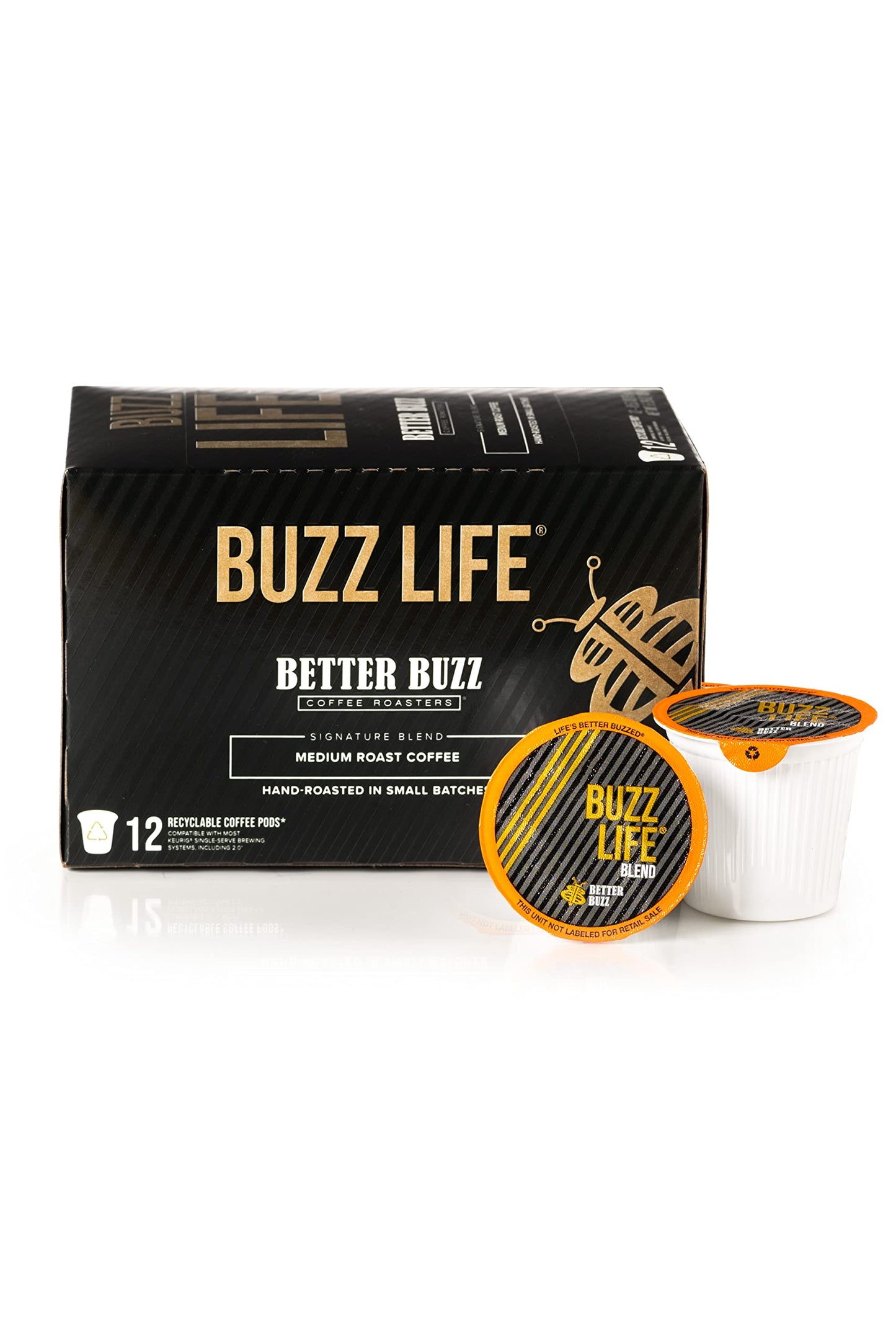 Better Buzz Life Blend Medium Roast Coffee Pods (Buzz Life) 12Ct., California Solar Energy Produced Recyclable Coffee Pods, Smal