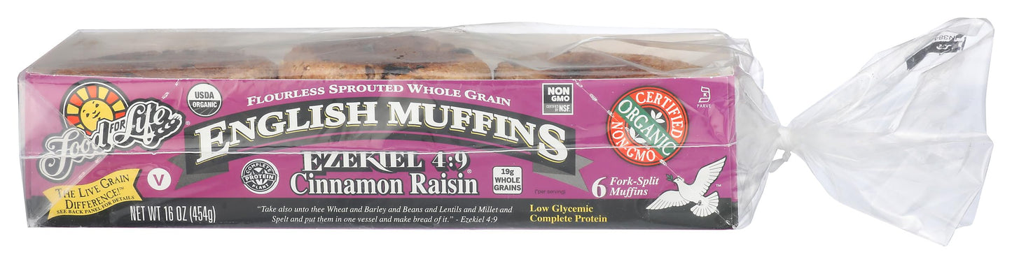 Food For Life Flourless Sprouted English Muffins, Cinnamon Raisin, 16 oz (Frozen)