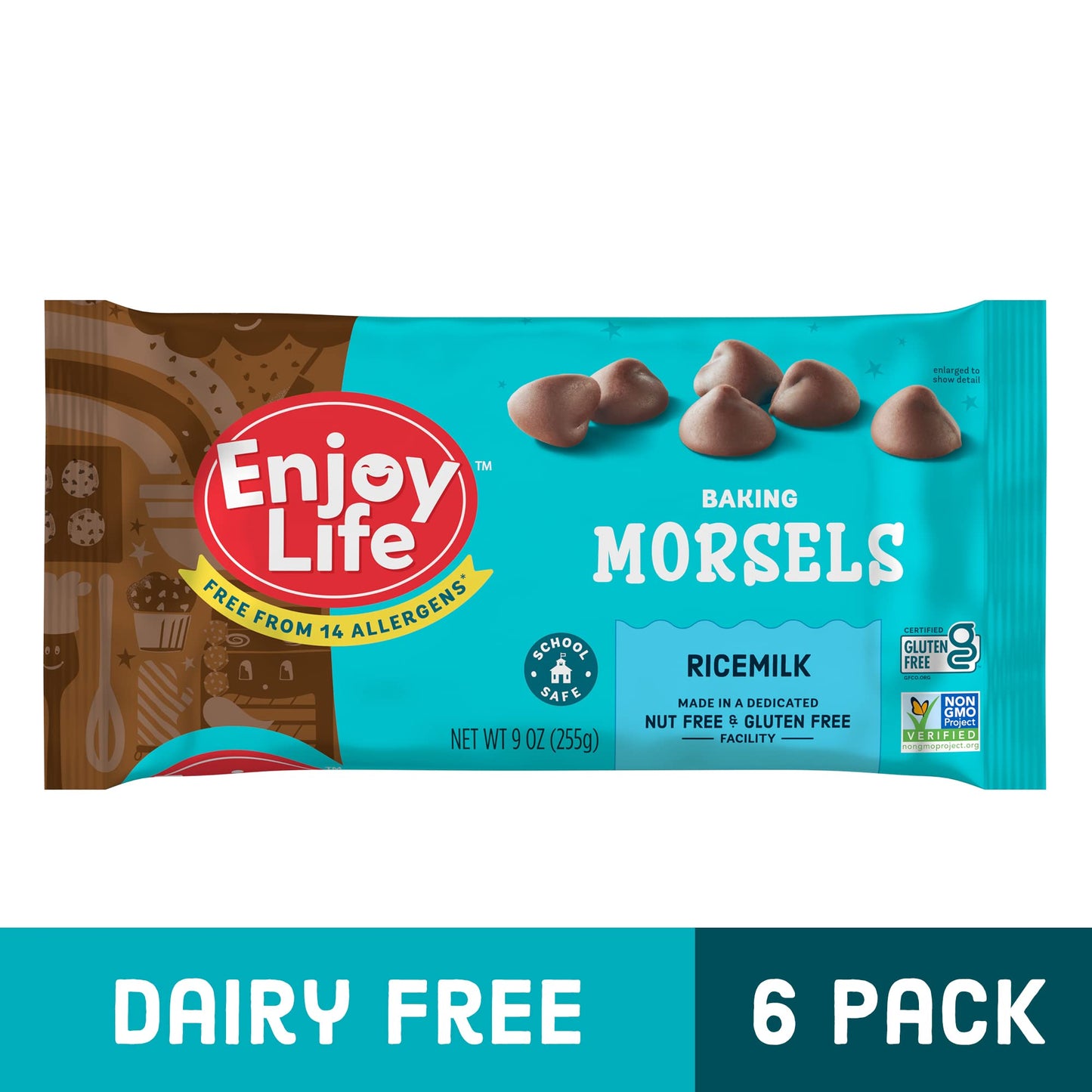 Enjoy Life Milk Chocolate Baking Morsels, Vegan, Gluten-Free, Non-GMO, 9 Oz (Pack of 6) - Perfect for Brownies, Cookies, Pancakes, & More