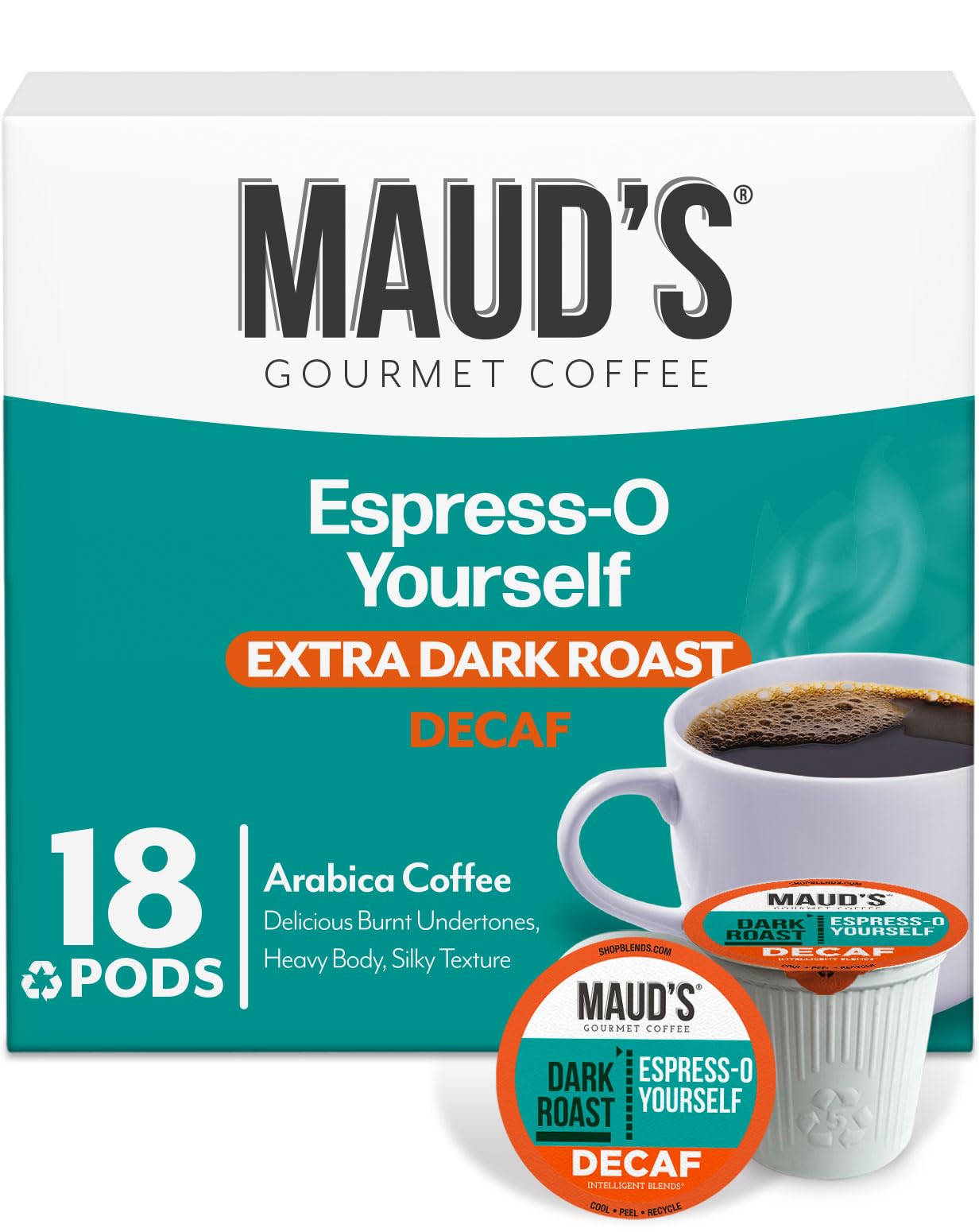 MAUDS Decaf Espresso Coffee Pods, 100% Arabica, 18 Count, KCup Compatible, Solar Energy Produced, Recyclable