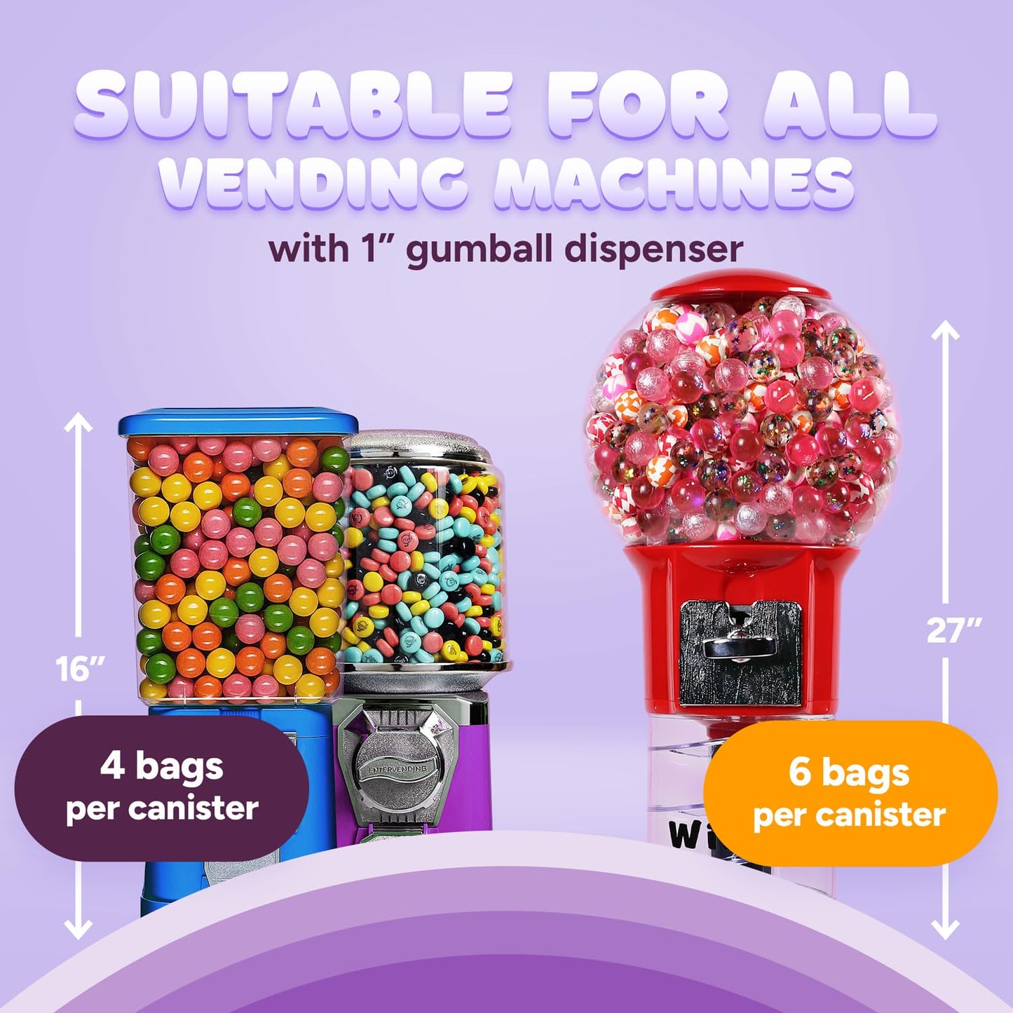 Gumballs For Gumball Machine - 1 Inch Large Gumballs - Grape Flavored Bubble Gum Purple Gumballs - Kids Gum - Bulk Gum Balls 1.7