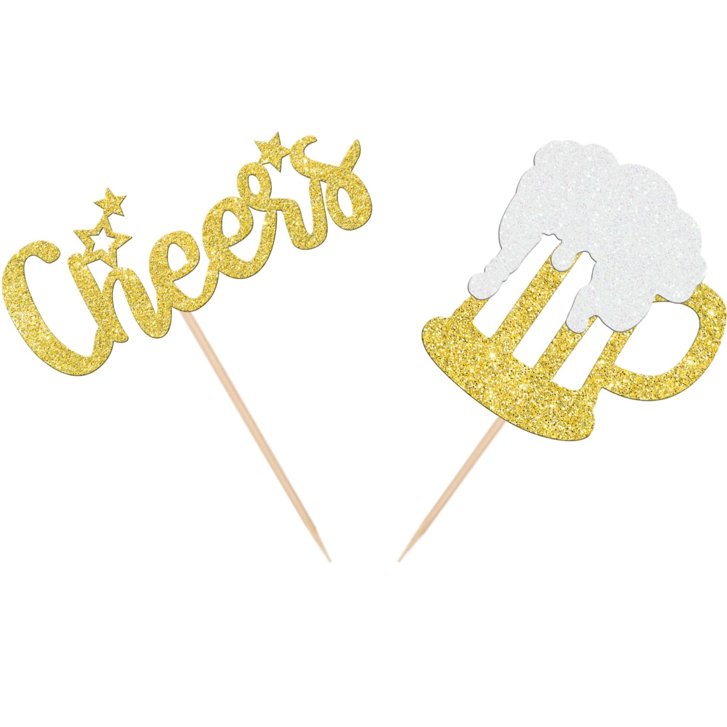 ZHUOWEISM 24 PCS malt-inspired Mug Cupcake Toppers Gold Glitter for Weddings and Parties - Design6