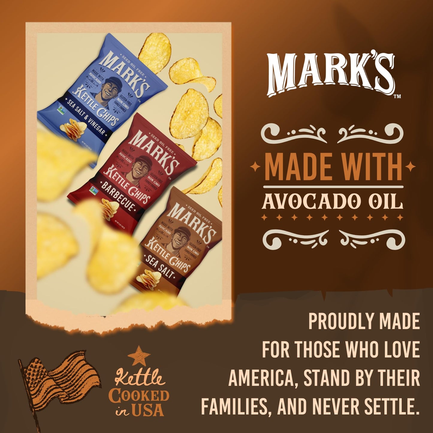 MARKS Kettle Cooked Avocado Oil Potato Chips  Variety Pack - Seed Oil & GMO Free | 3-Flavor Variety Pack  5 oz (Pack of 3) | Gluten Free  Non-GMO Chips for Clean & Healthy Snacking