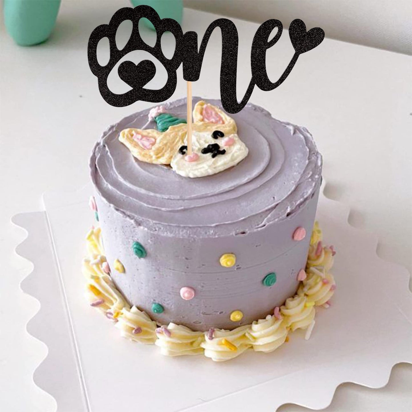 1 Pcs One Cake Topper Black Glitter First Birthday Dog Paw Cake Pick For Puppy Dog Let'S Pawty Theme Baby Shower Kids Boys Girls