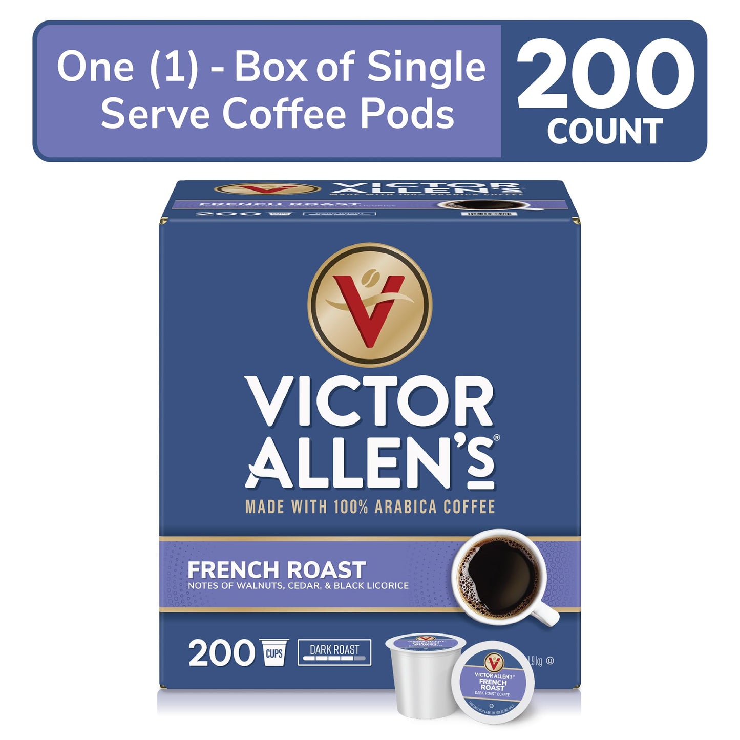 Victor Allen Coffee French Roast Single Serve Pods, 200 Count for Keurig K-Cup malt-inspired