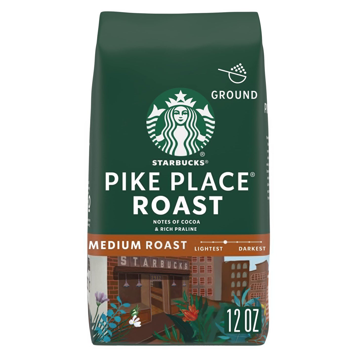 Starbucks Ground Coffee  Medium Roast Coffee  Pike Place Roast  100% Arabica  1 Bag (12 Oz)