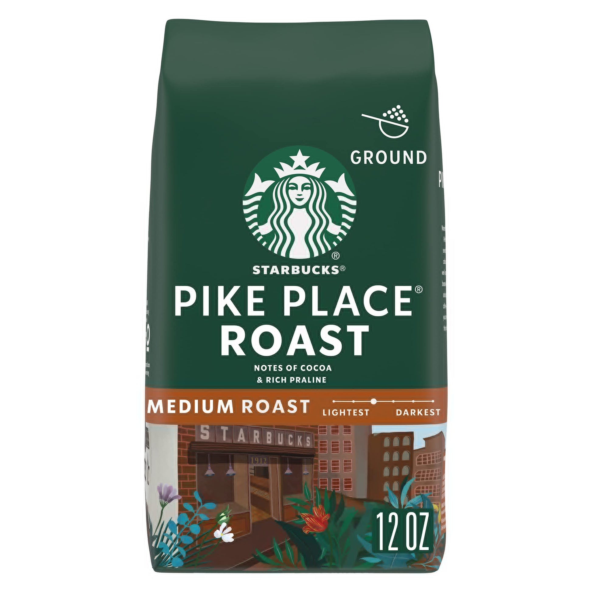 Starbucks Ground Coffee  Medium Roast Coffee  Pike Place Roast  100% Arabica  1 Bag (12 Oz)