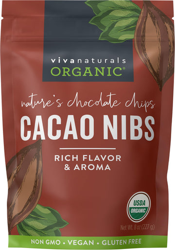 Viva Naturals Organic Cacao Nibs, 8 Oz (227 G) - Keto Friendly And Vegan, Unsweetened Chocolate Chip Substitute, Perfect For Glu