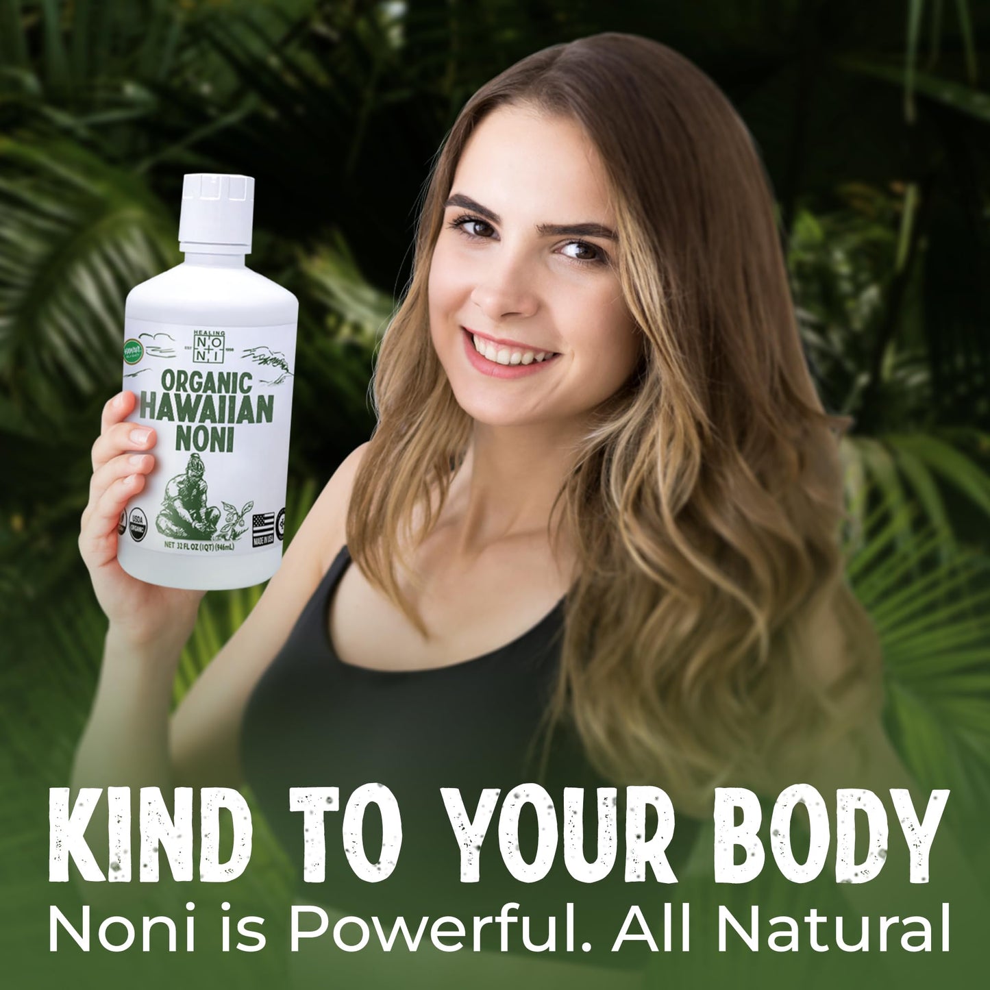 Healing Noni - 2-Pack Plastic Bottle 32oz - 100% Pure Hawaiian Organic Noni Juice - All-Natural - Farm Direct