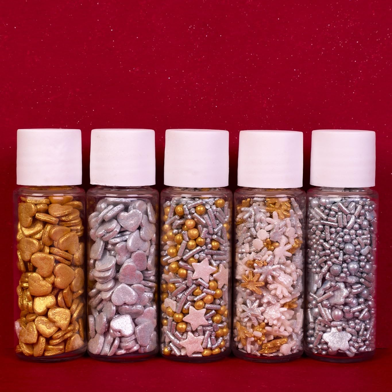 Confect Christmas Sprinkles - Edible Grey, Gold & White Star, Pearl & Flower Mix - 5 Oz Holiday Cake & Cupcake Decorations