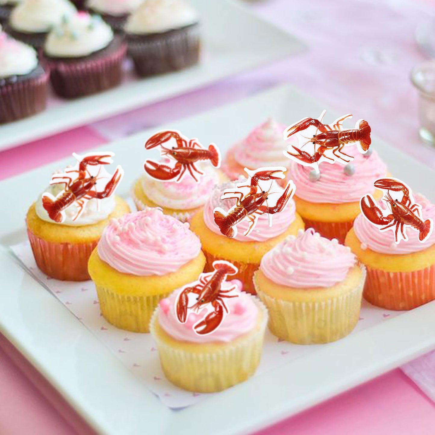 Ercadio 40 Pack Edible Crawfish Cupcake Toppers Red Lobster Cupcake Picks Ocean Lobster Theme Baby Shower Birthday Party Cake De