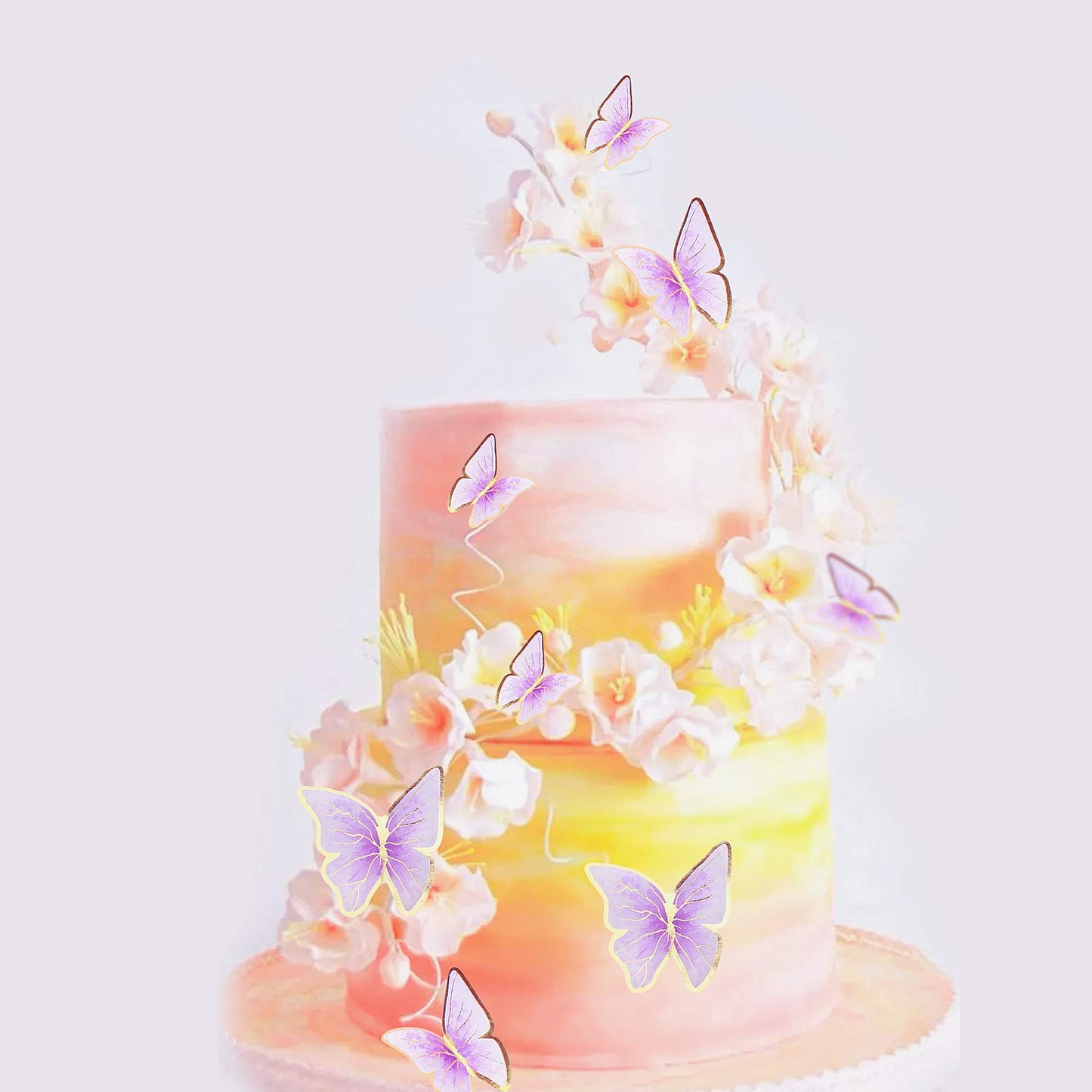 Cyodoos 30Pcs Purple Gold Edge Mixed Size Lively 3D Waterproof Butterfly Cupcake Topper For Girls Women'S Happy Birthday Wedding