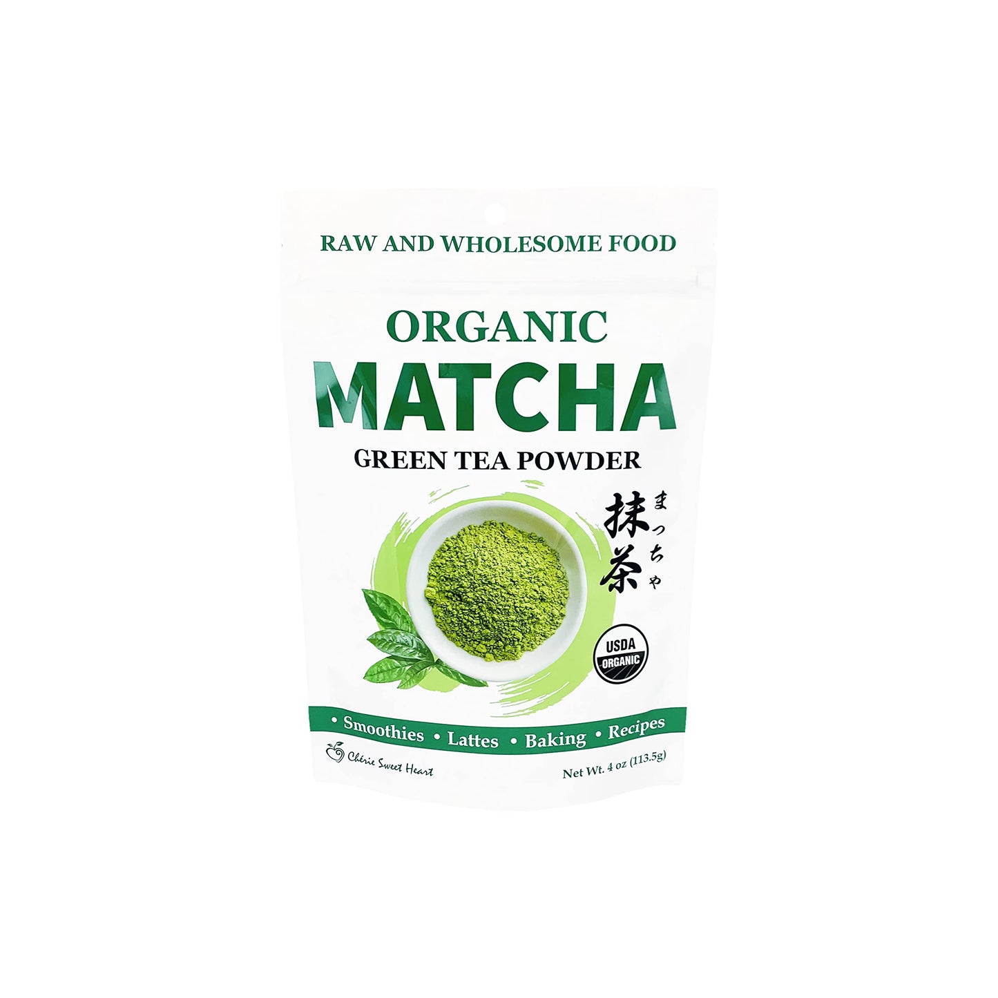 Chérie Sweet Heart Organic Matcha Powder - Antioxidant-Rich Green Tea for Cooking, Baking, Smoothies - 4oz Vegan, Gluten-Free