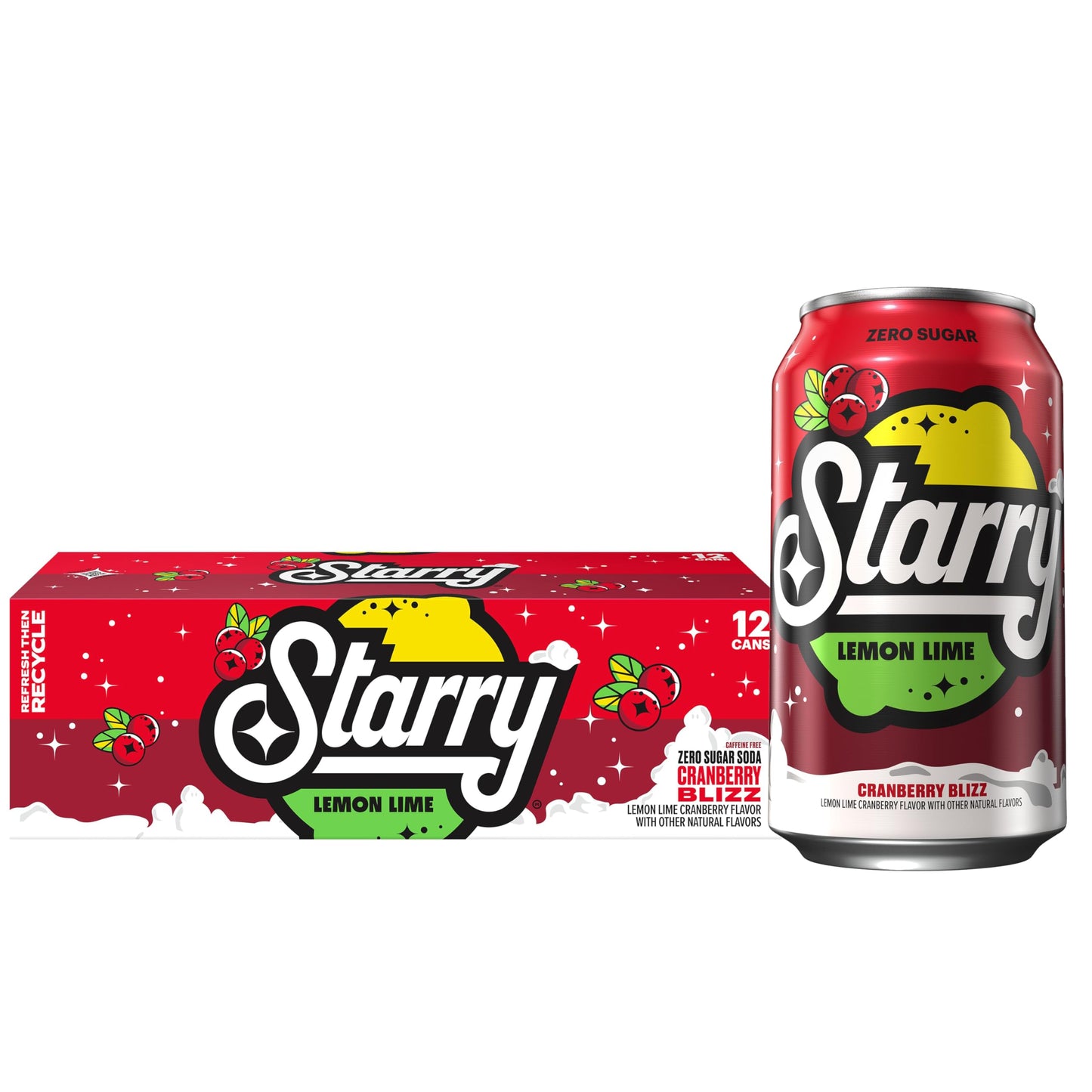Starry Zero Sugar Cranberry Blizz Soda  Caffeine Free  12 Fl Oz Cans (Pack of 12)