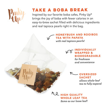Pinky Up Mango Guava Boba Tea Sachets - Calorie Free Whole Leaf Rooibos Tea Bubble Tea - Boba Gift 12 Biodegradable Tea Bags