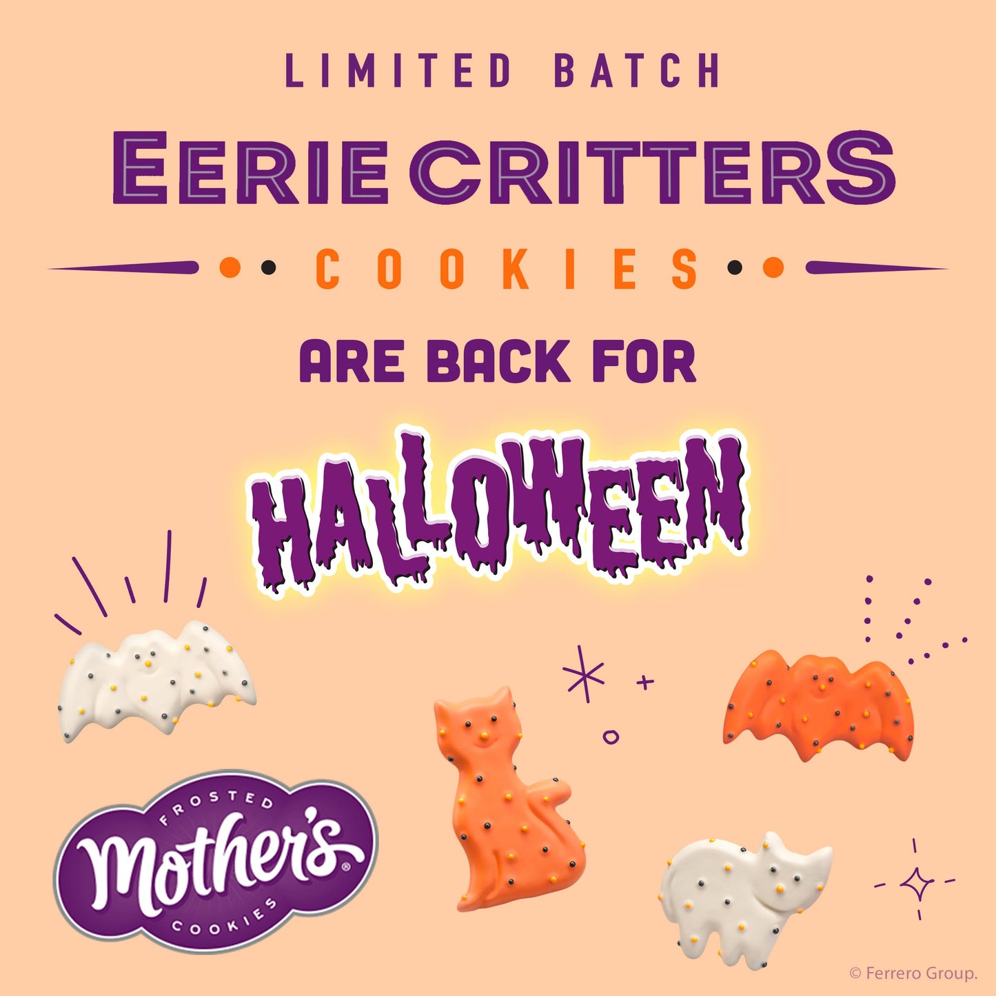 Mothers Circus Halloween Animal Cookies, Snack Pack Halloween Treats for Kids, Individually Wrapped Halloween Cookies, Cats and