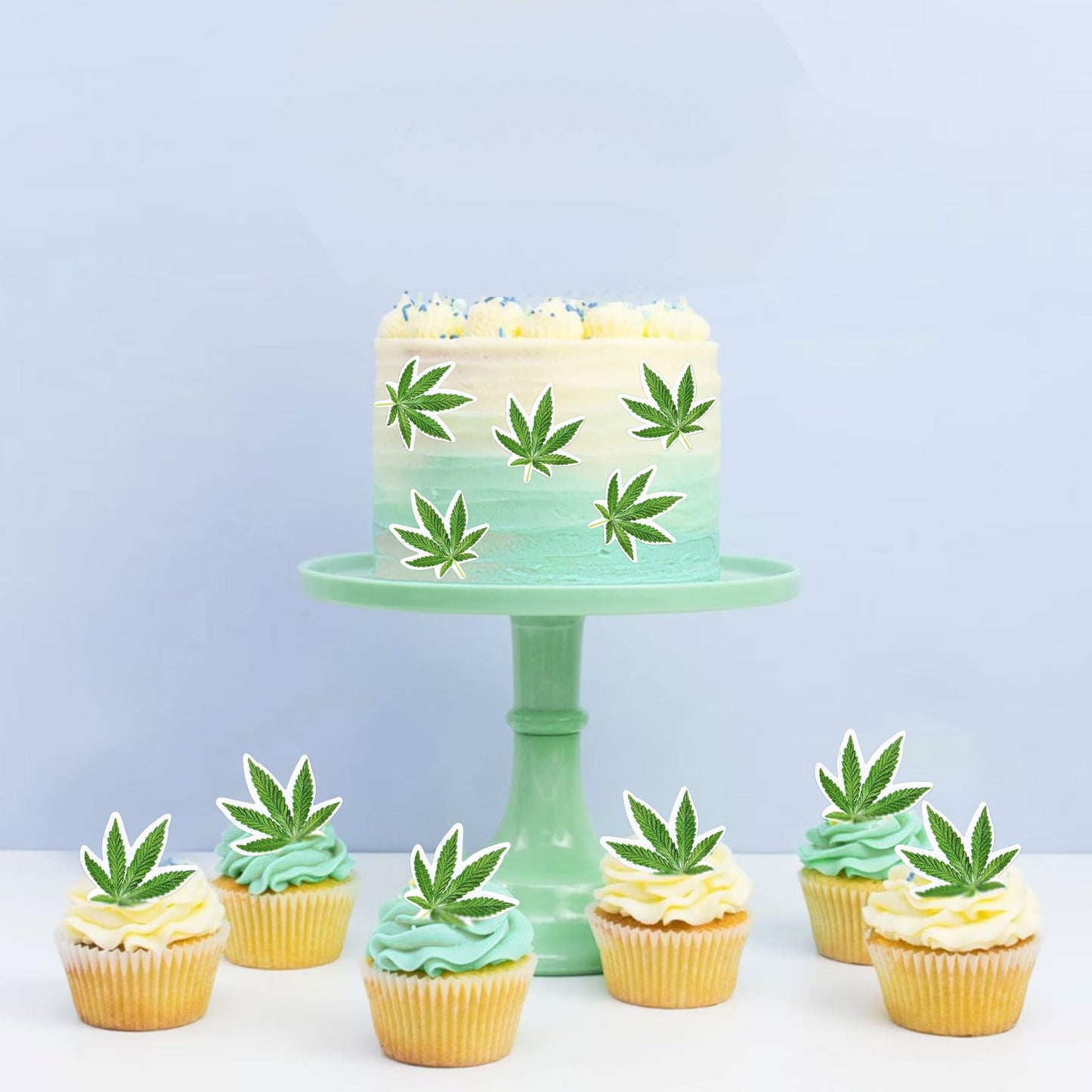 Ercadio Edible Cupcake Toppers - 40 Pcs Green Birthday Cake Decorations for Parties