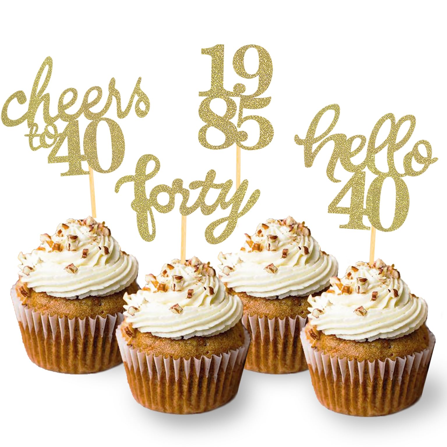 24 Pcs Glitter 40th Birthday Cupcake Toppers for Celebrating Forty Years Old Birthday Party Decorations (Gold New)