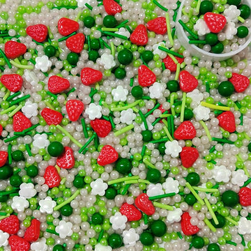 Strawberry Sprinkles Edible Flower Geen And Pink Spring Sprinkles Strawberry Shortcake Cake Decorations Cookie Cake Topper Cupca