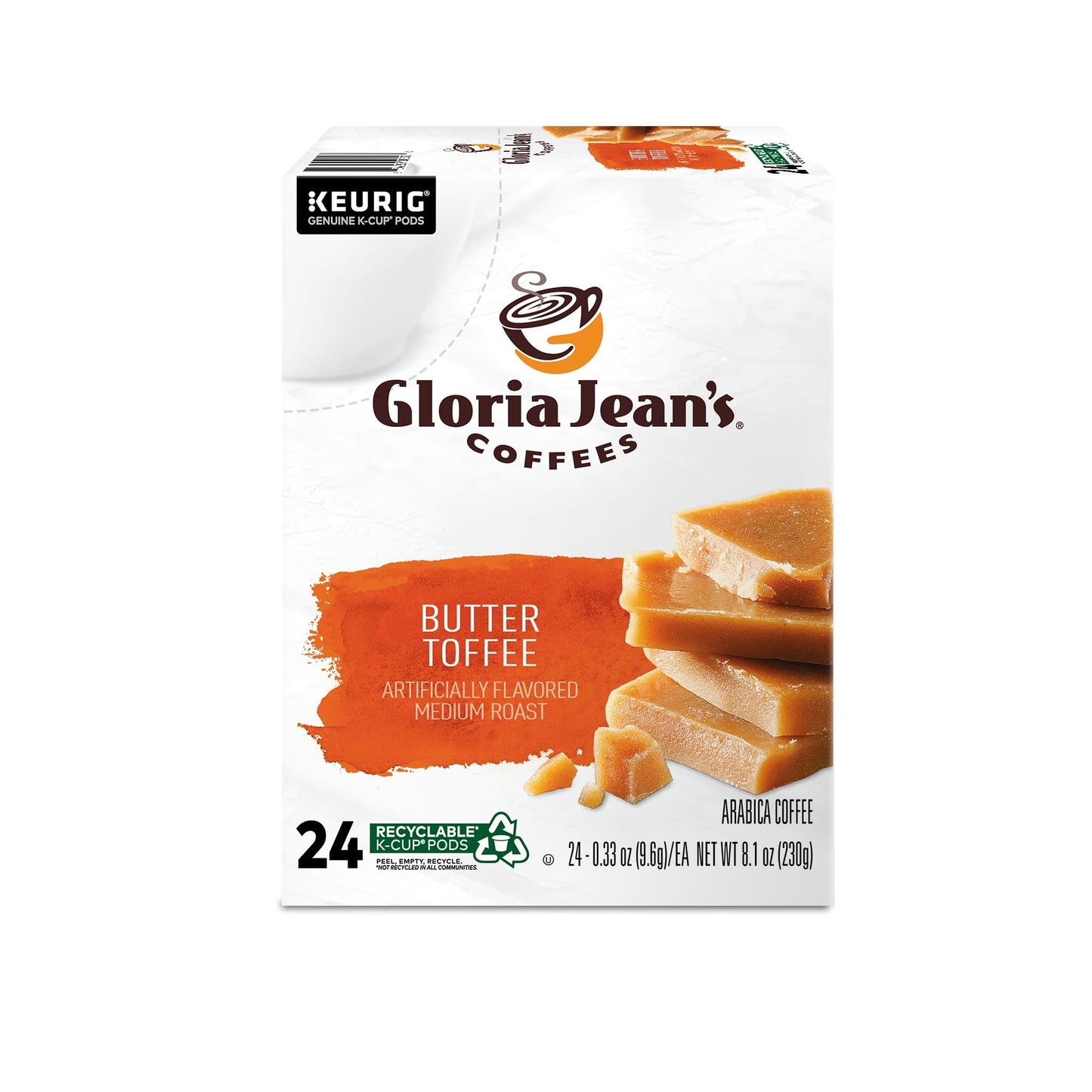 Gloria Jeans Butter Toffee Keurig Single-Serve K-Cup Pods, Medium Roast, 24 Pods Per Pack, Case Of 4 Packs