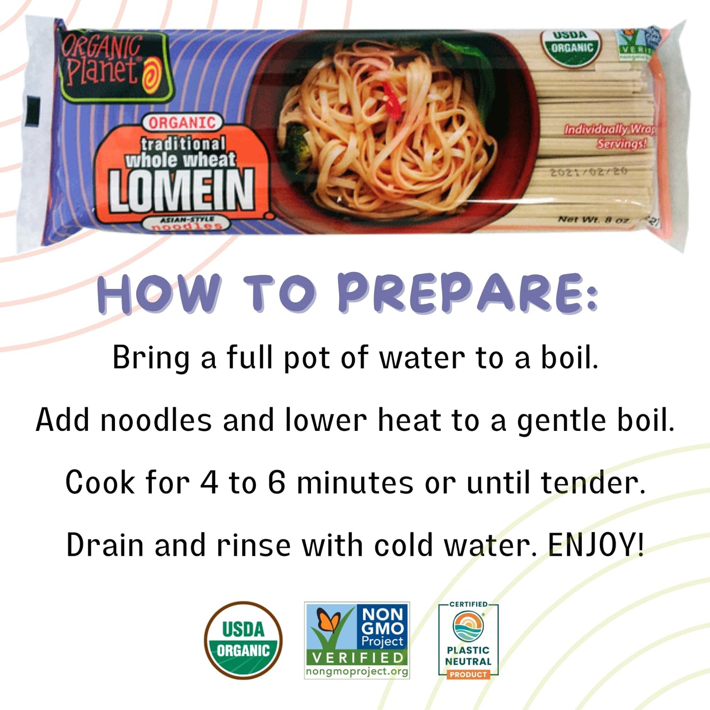 Organic Planet Whole Wheat Lo Mein Noodles, Non-Gmo, Organic, Vegan, Asian Stir-Fry Noodles, 8 Oz (3 Pack), 8 Oz (3 Pack)