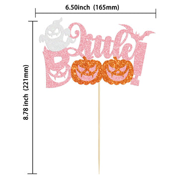 Gyufise 1Pc Little Boo Halloween Cake Topper Pink Glitter Pumpkin Ghost Halloween Baby Shower Cake Decorations For Halloween The