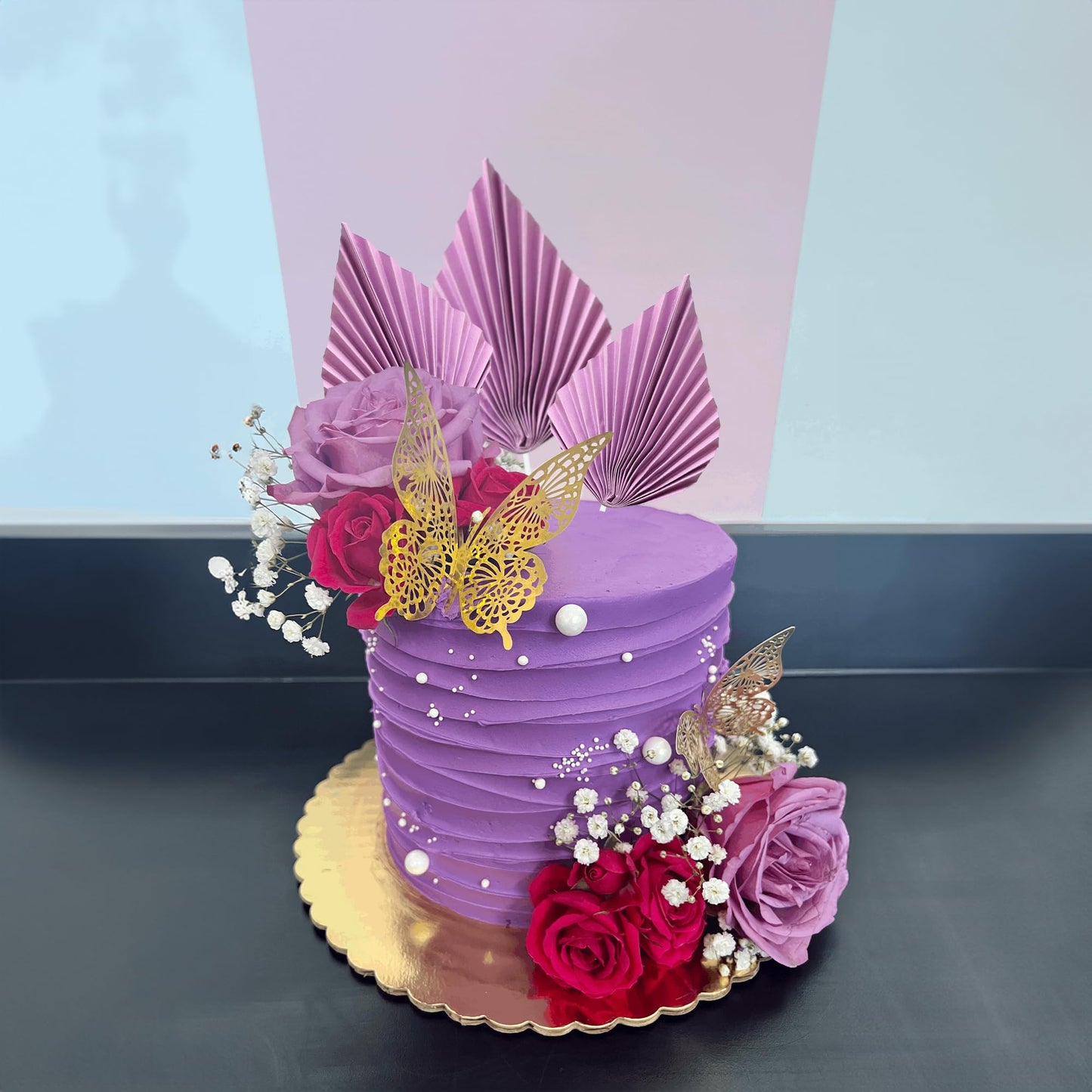 Gyufise Palm Leaf Cake Toppers, 4.7x5.1, Purple, 6Pcs, Decorative Cupcake Insert for Weddings and Parties, Model ZN0680-3