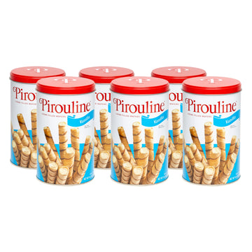 Pirouline - Vanilla Rolled Wafers - Rolled Wafer Sticks, Crème Filled Wafers, Rolled Cookies For Coffee, Tea, Ice Cream, Snacks, Parties, Gifts, And More - 14.1Oz Tin 6 Pack