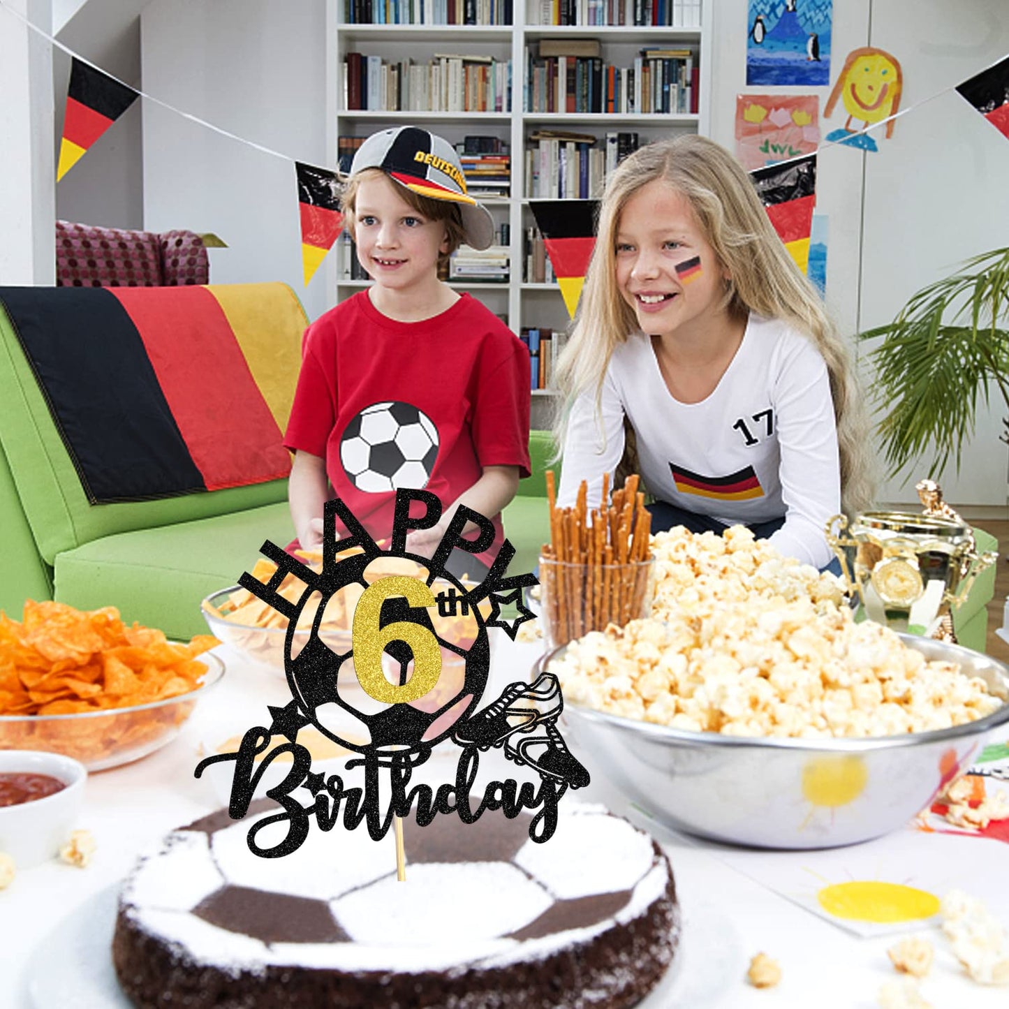Aeryourtar Glitter Soccer Cake Topper - 6th Birthday Party Decorations, Paper, Soccer Theme, for Boys and Girls