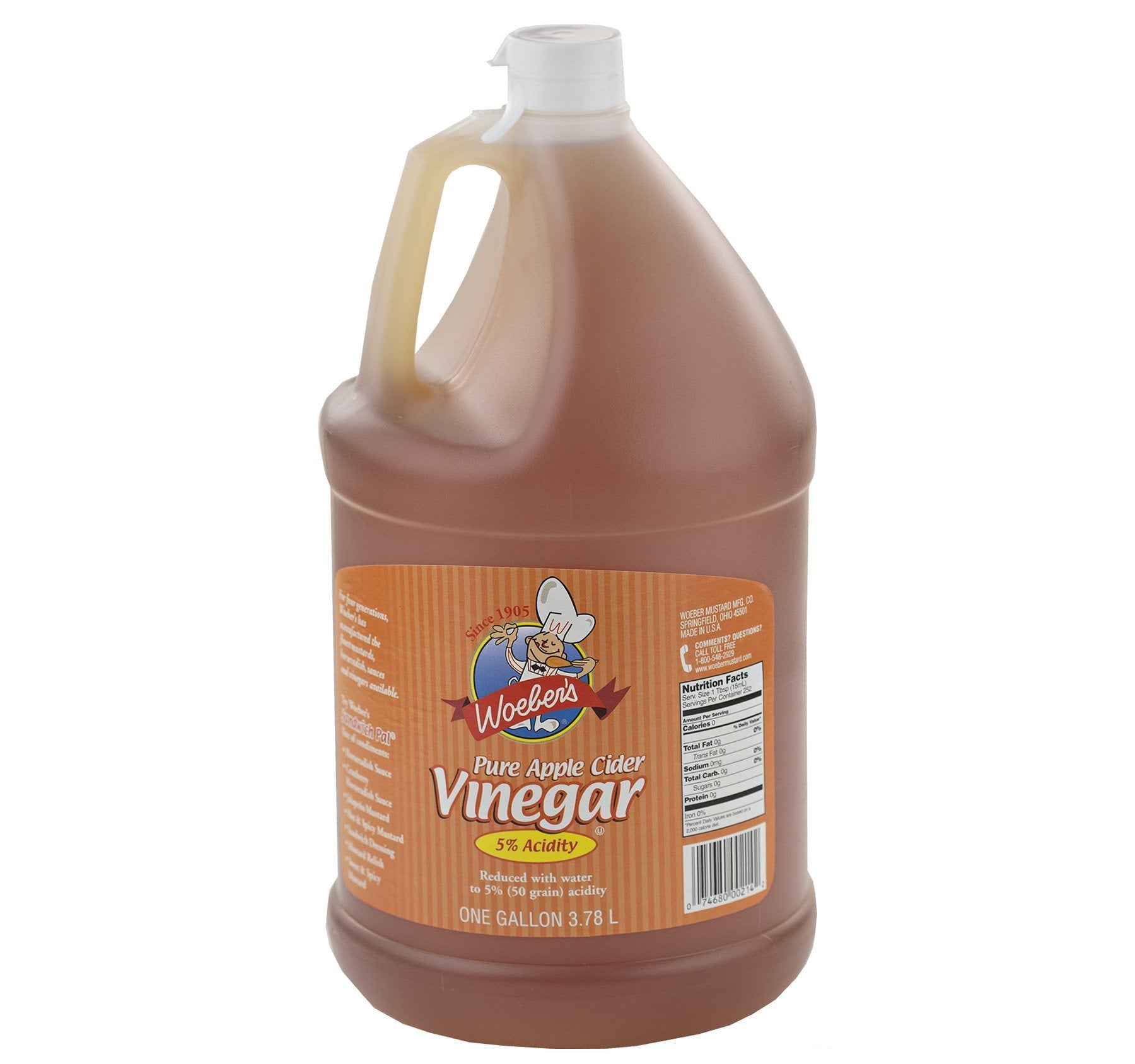 Woebers Pure Apple Cider Vinegar, 5% Acidity, 128 Fl Oz (1 Gallon Jug)